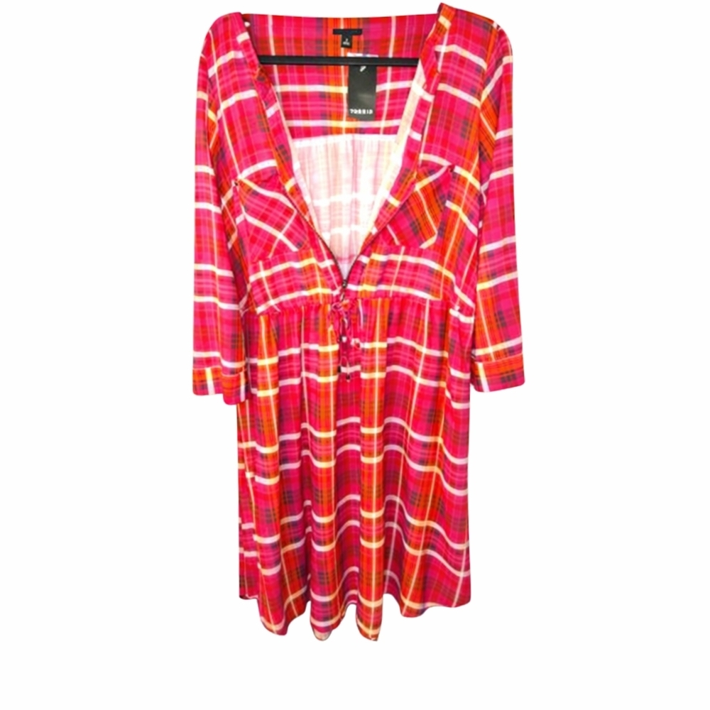 Torrid 3X Multicolor Plaid Zip Front Tie Waist Midi dress - Picture 2 of 13